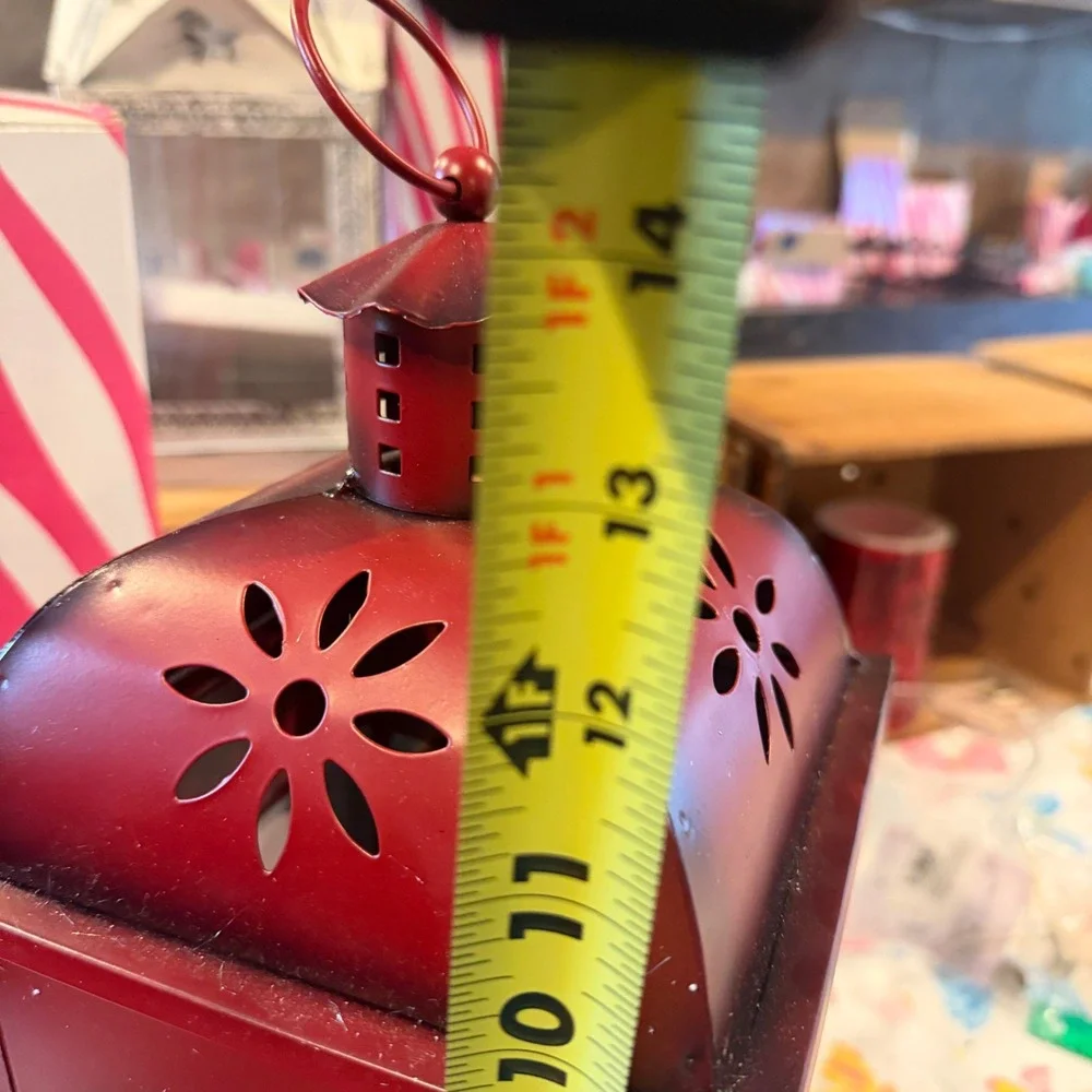 Pink Zebra Rustic Red Metal Electric Lantern Heart Cutout Frosted Glass